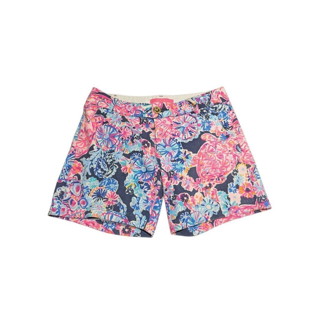 Lilly Pulitzer Navy In Turtle Amazement JAYNE KNIT SHORTS Flat Front 6.5" Women'